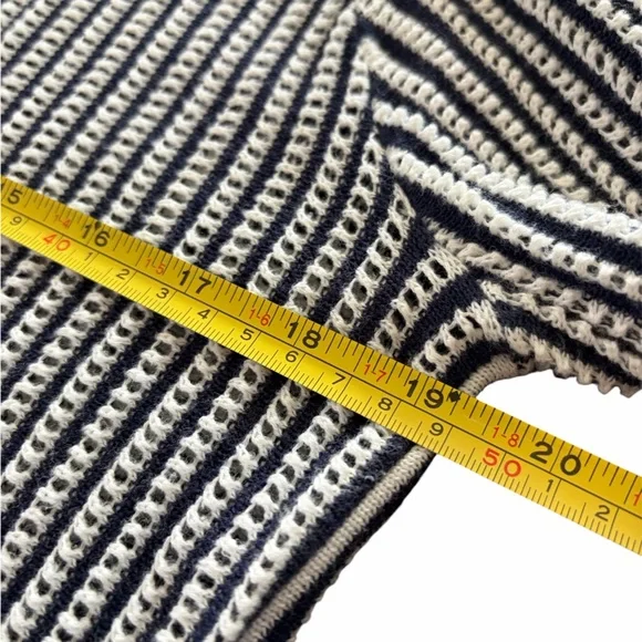 Foxcroft Navy and White Striped Knit Peplum Sweater - Picture 5 of 7